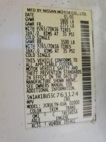 5N1AR18U55C763124 - 2005 NISSAN PATHFINDER LE 白色 照片 13