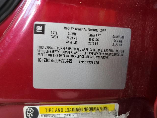 1G1ZK57B69F220445 - 2009 CHEVROLET MALIBU LTZ წითელი ფოტო 12