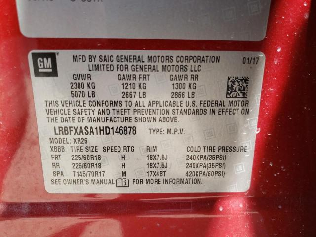 LRBFXASA1HD146878 - 2017 BUICK ENVISION PREFERRED RED photo 14