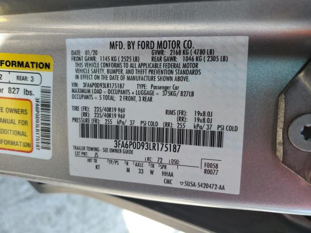 3FA6P0D93LR175187 - 2020 FORD FUSION TITANIUM SILVER photo 13