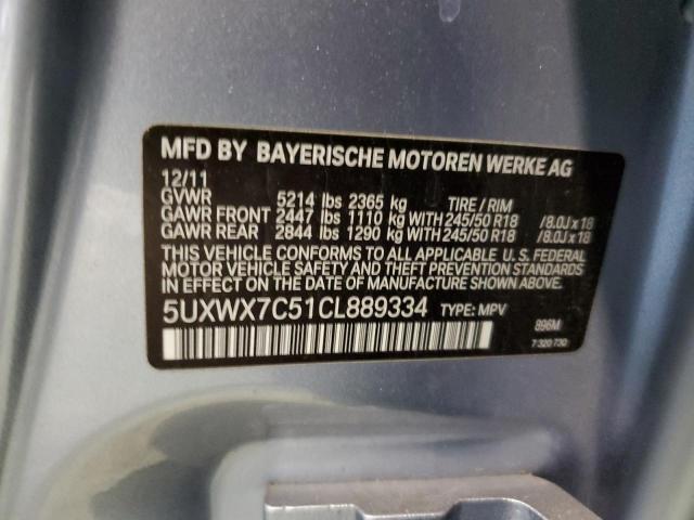 5UXWX7C51CL889334 - 2012 BMW X3 XDRIVE35I BLUE photo 13
