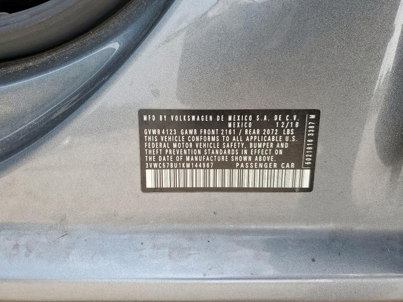 3VWC57BU1KM144967 - 2019 VOLKSWAGEN JETTA S GRAY photo 12