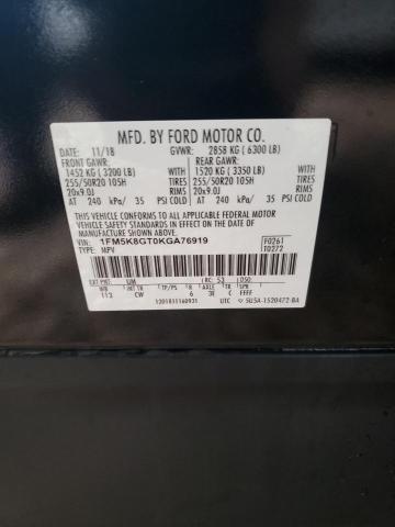 1FM5K8GT0KGA76919 - 2019 FORD EXPLORER SPORT BLACK photo 13