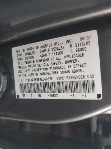 19UUA76597A046376 - 2007 ACURA TL TYPE S GRAY photo 12