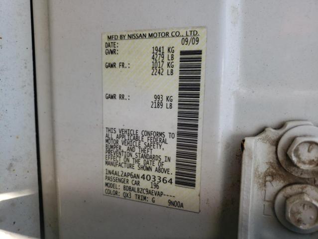 1N4AL2AP6AN403364 - 2010 NISSAN ALTIMA BASE Gümüş foto 10