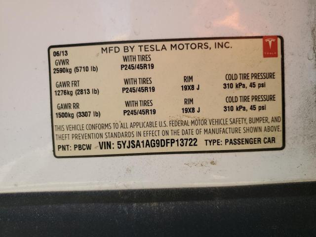 5YJSA1AG9DFP13722 - 2013 TESLA MODEL S WHITE photo 13