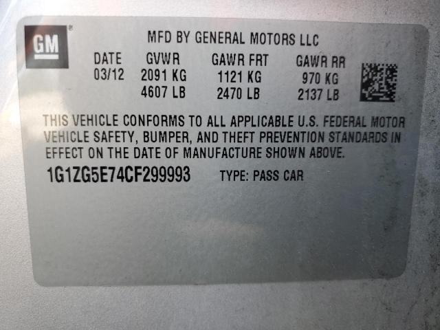 1G1ZG5E74CF299993 - 2012 CHEVROLET MALIBU LTZ ვერცხლისფერი ფოტო 12