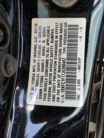 19XFC1F77JE200457 - 2018 HONDA CIVIC EXL BLACK photo 12
