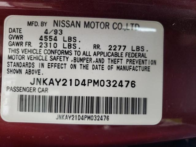 JNKAY21D4PM032476 - 1993 INFINITI J30 BURGUNDY photo 12