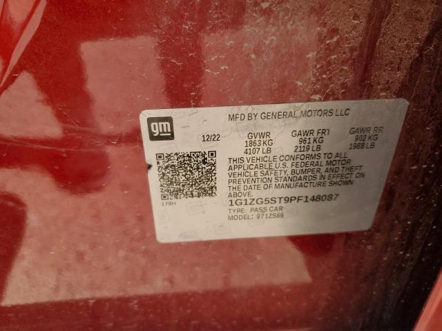 1G1ZG5ST9PF148087 - 2023 CHEVROLET MALIBU RS MAROON photo 12