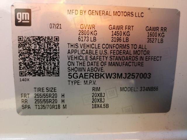 5GAERBKW3MJ257003 - 2021 BUICK ENCLAVE ESSENCE WHITE photo 14