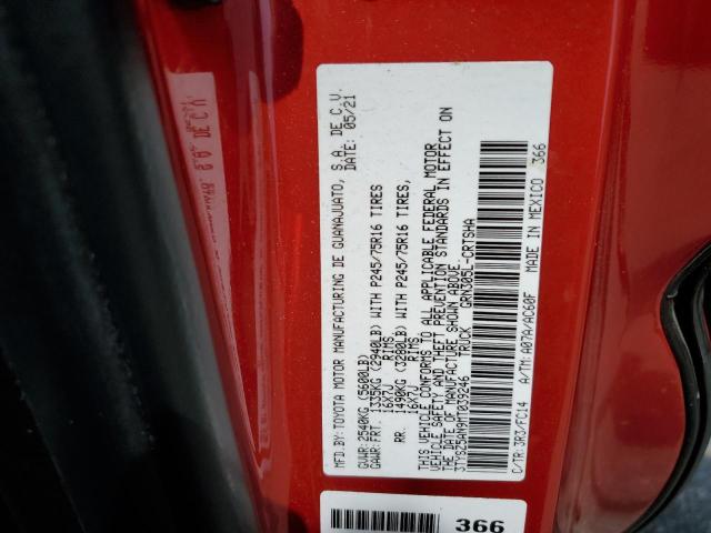 3TYSZ5AN9MT039246 - 2021 TOYOTA TACOMA ACCESS CAB წითელი ფოტო 12