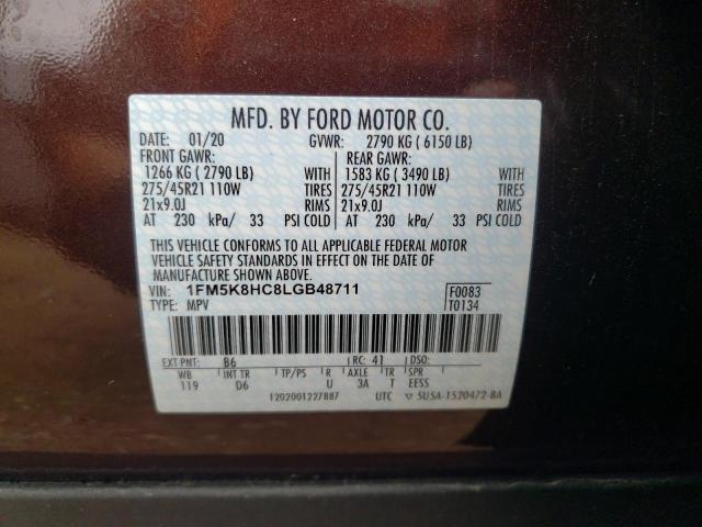 1FM5K8HC8LGB48711 - 2020 FORD EXPLORER PLATINUM BROWN photo 14