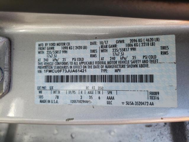 1FMCU0F73JUA61421 - 2018 FORD ESCAPE S SILVER photo 13