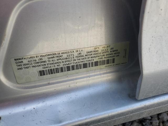 3VWEF71K97M173923 - 2007 VOLKSWAGEN JETTA WOLFSBURG 银色 照片 12