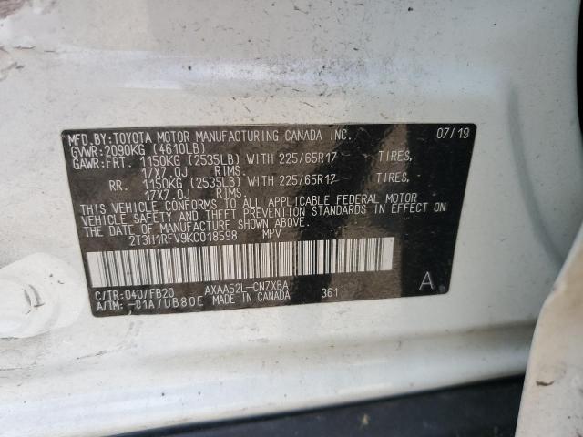 2T3H1RFV9KC018598 - 2019 TOYOTA RAV4 LE WHITE photo 13