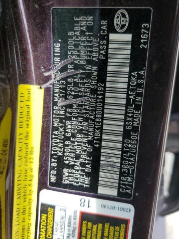 4T1BK1EB8DU014192 - 2013 TOYOTA AVALON BASE Bordo foto 12