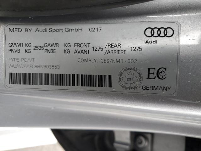 WUAWAAFC8HN903853 - 2017 AUDI RS7 PRESTIGE SILVER photo 13