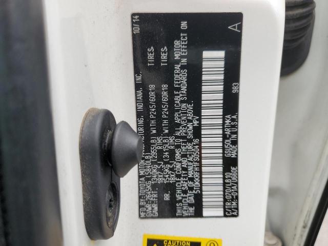 5TDKKRFH1FS050416 - 2015 TOYOTA HIGHLANDER XLE 白色 照片 12