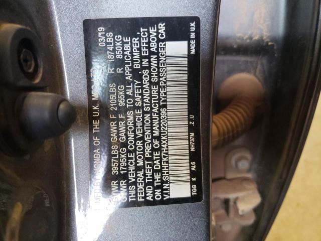 SHHFK7H4XKU220396 - 2019 HONDA CIVIC SPORT 灰色 照片 12