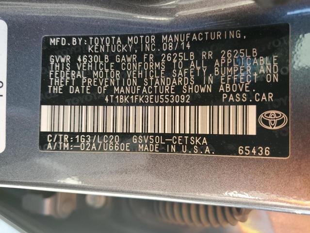 4T1BK1FK3EU553092 - 2014 TOYOTA CAMRY SE GRAY photo 12