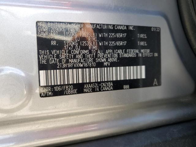 2T3H1RFVXNW187810 - 2022 TOYOTA RAV4 LE GRAY photo 13