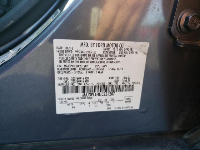 MAJ3P1TE8JC231207 - 2018 FORD ECOSPORT SE GRAY photo 12