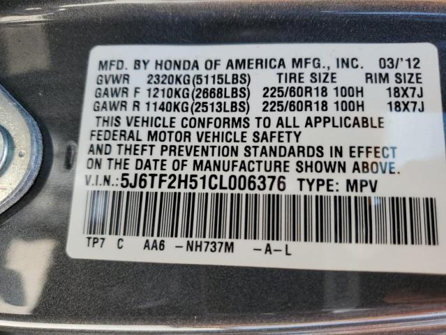 5J6TF2H51CL006376 - 2012 HONDA CROSSTOUR EXL GRAY photo 12