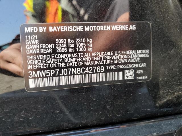 3MW5P7J07N8C42769 - 2022 BMW 330E BLACK photo 12