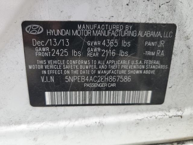 5NPEB4AC2EH867586 - 2014 HYUNDAI SONATA GLS WHITE photo 12