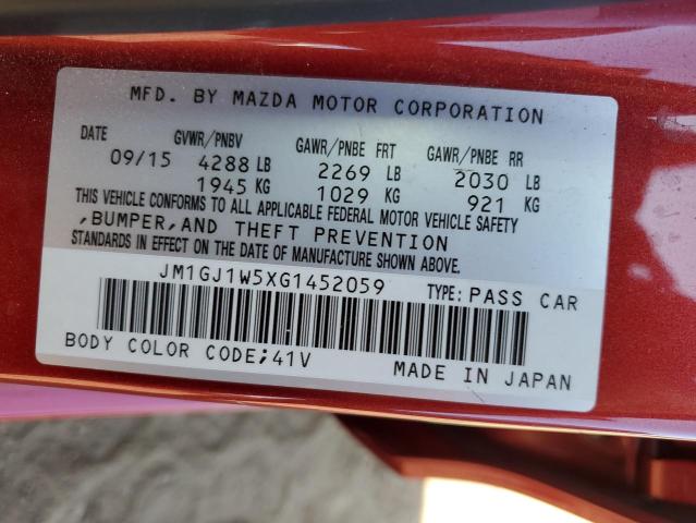 JM1GJ1W5XG1452059 - 2016 MAZDA 6 GRAND TOURING RED photo 13