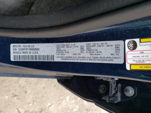 1C6SRFBT1MN509054 - 2021 RAM 1500 BIG HORN/LONE STAR BLUE photo 12