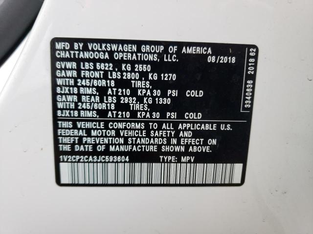 1V2CP2CA3JC593604 - 2018 VOLKSWAGEN ATLAS SE WHITE photo 12