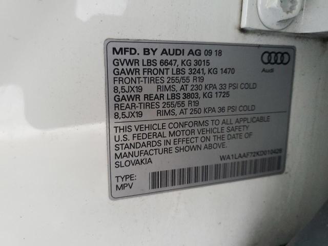 WA1LAAF72KD010426 - 2019 AUDI Q7 PREMIUM PLUS თეთრი ფოტო 13