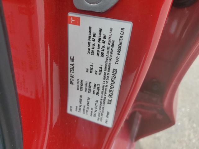 5YJ3E1EA1JF024428 - 2018 TESLA MODEL 3 წითელი ფოტო 12