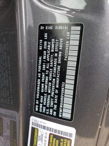 WVWFW8AH5DV006753 - 2013 VOLKSWAGEN EOS LUX 灰色 照片 12