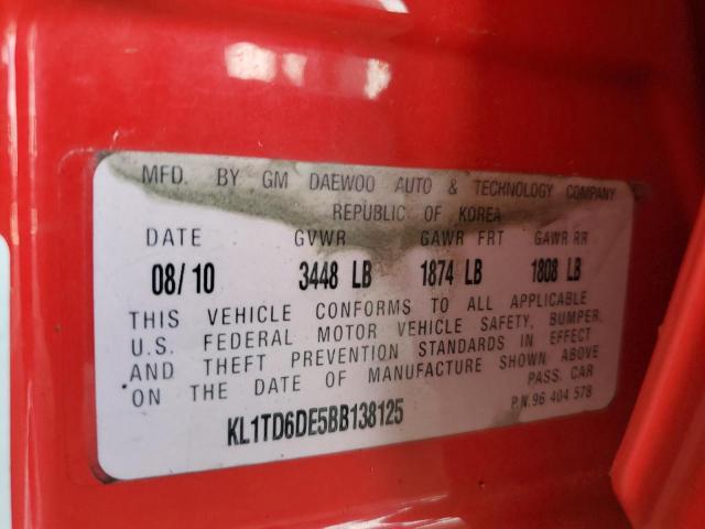 KL1TD6DE5BB138125 - 2011 CHEVROLET AVEO LS RED photo 12