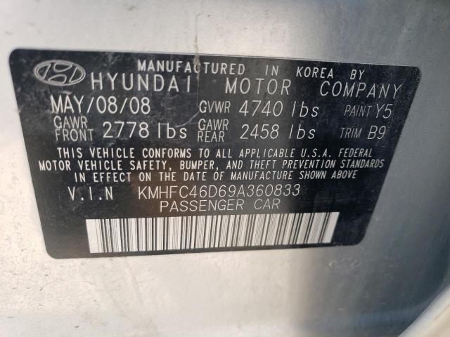 KMHFC46D69A360833 - 2009 HYUNDAI AZERA GLS SILVER photo 12