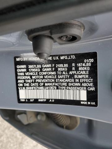 SHHFK7H46LU413579 - 2020 HONDA CIVIC SPORT 灰色 照片 12