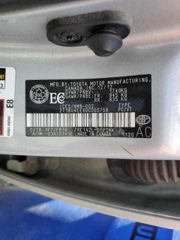 2T1BU4EEXDC005758 - 2013 TOYOTA COROLLA BASE SILVER photo 12