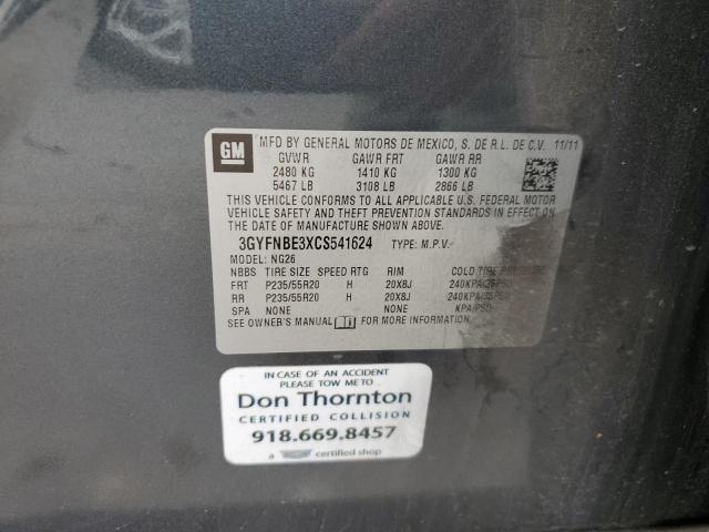 3GYFNBE3XCS541624 - 2012 CADILLAC SRX PERFORMANCE COLLECTION Сұр фото 12