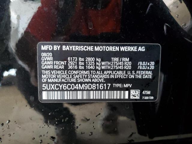 5UXCY6C04M9D81617 - 2021 BMW X6 XDRIVE40I BLACK photo 10