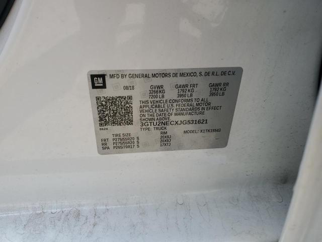 3GTU2NECXJG531621 - 2018 GMC SIERRA K1500 SLT WHITE photo 12