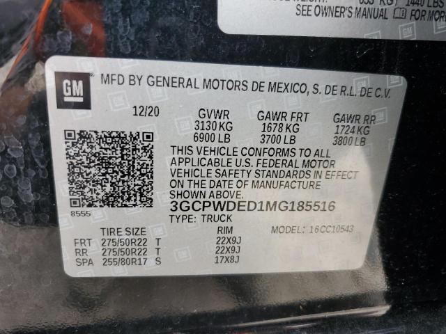 3GCPWDED1MG185516 - 2021 CHEVROLET SILVERADO C1500 RST BLACK photo 12