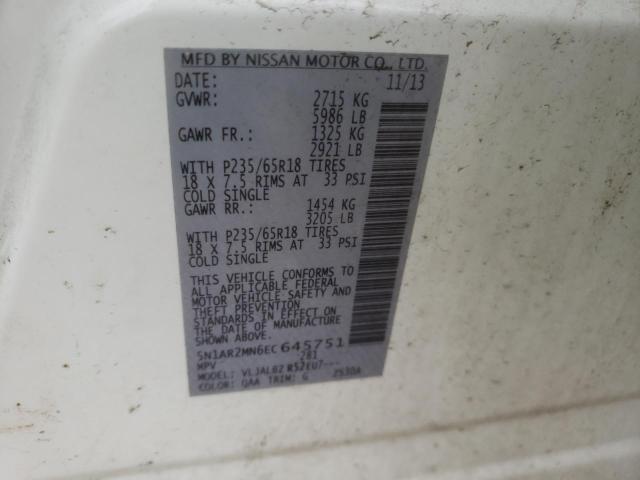 5N1AR2MN6EC645751 - 2014 NISSAN PATHFINDER S WHITE photo 13