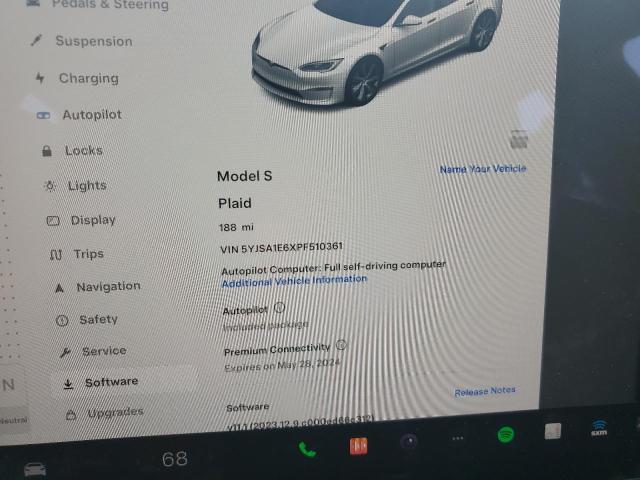 5YJSA1E6XPF510361 - 2023 TESLA MODEL S WHITE photo 9