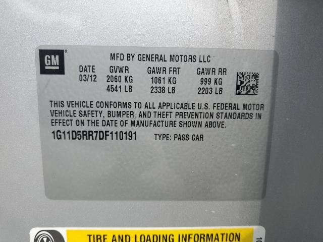 1G11D5RR7DF110191 - 2013 CHEVROLET MALIBU 1LT 银色 照片 12