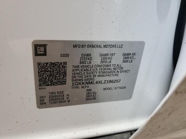 1GKKNML4XLZ196257 - 2020 GMC ACADIA SLT WHITE photo 14