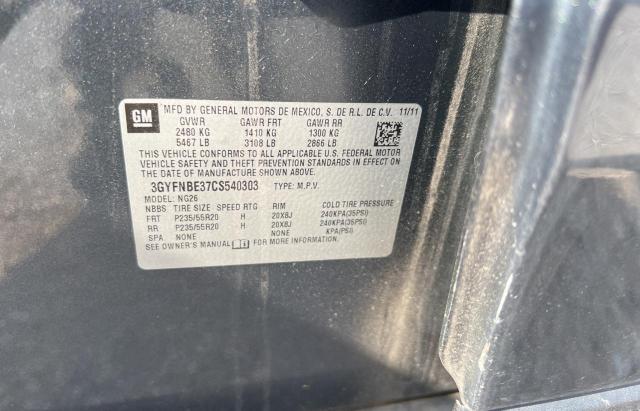 3GYFNBE37CS540303 - 2012 CADILLAC SRX PERFORMANCE COLLECTION ნაცრისფერი ფოტო 10