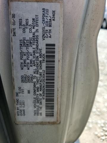 4TASN92N1YZ630412 - 2000 TOYOTA TACOMA XTRACAB PRERUNNER ვერცხლისფერი ფოტო 12